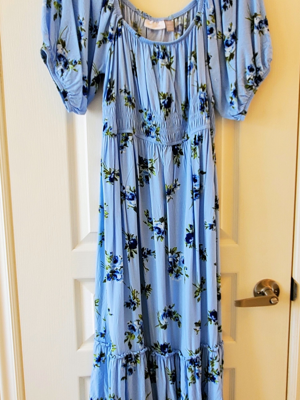 Place Blue Floral Maxi Dress with Puff Sleeves